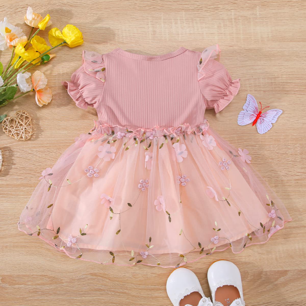 Kleinkind Baby Mädchen Kleidung Set Langarm Rüschen Gänseblümchen Gedruckt Tüll Tutu Rock Ein Stück Strampler Kleid Herbst Outfit
