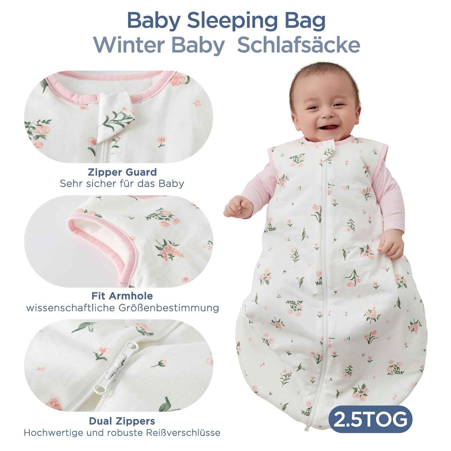 Duomiaomiao 3.5 Tog Baby Sleeping Bag, 100% Cotton Baby Sleeping Bag, Winter, Girls Newborn, Boys Sleeping Bag, Warm Newborn Children (100)