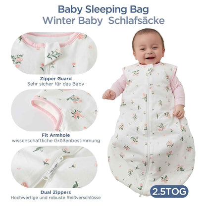 Duomiaomiao 3.5 Tog Baby Sleeping Bag, 100% Cotton Baby Sleeping Bag, Winter, Girls Newborn, Boys Sleeping Bag, Warm Newborn Children (100)