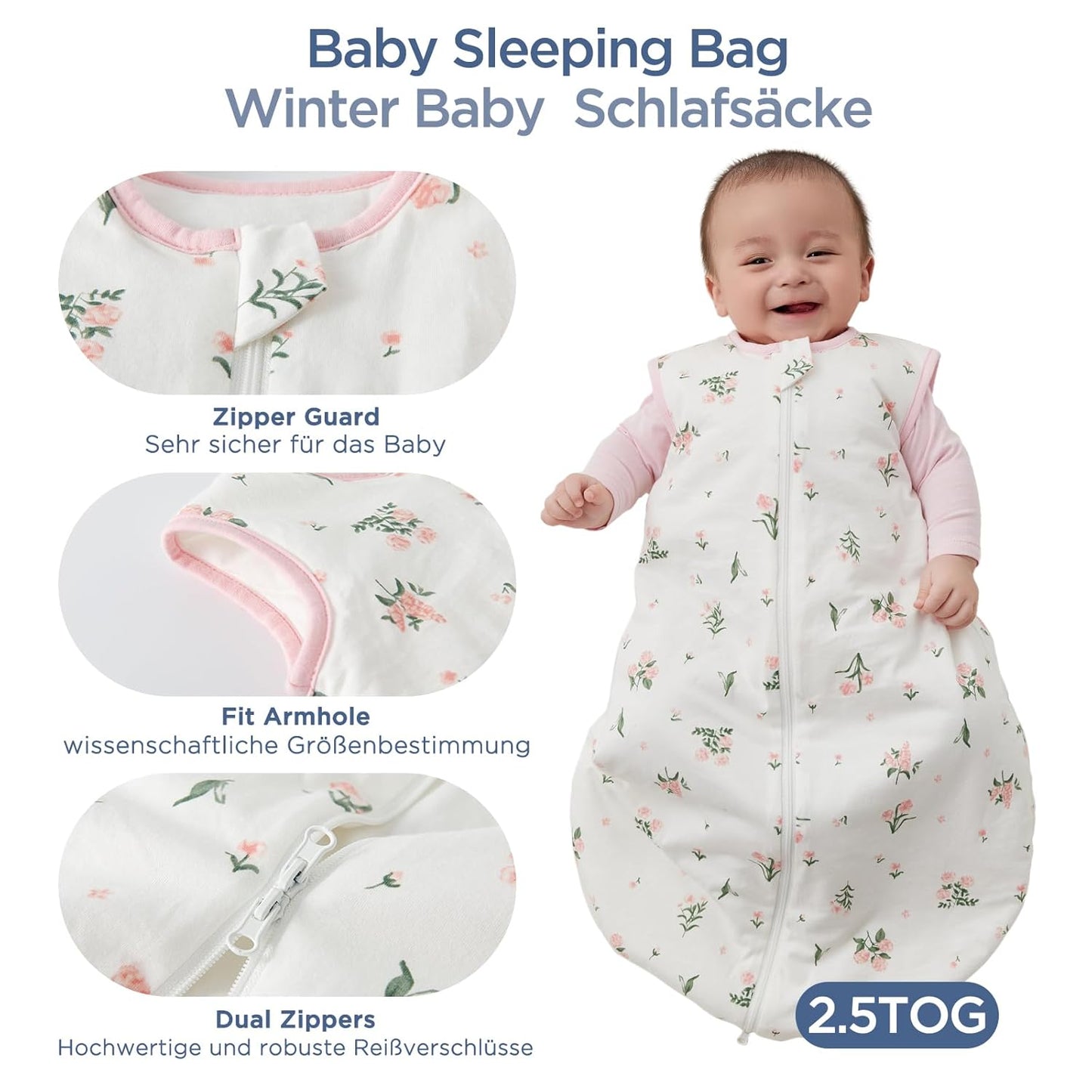 Duomiaomiao 3.5 Tog Baby Sleeping Bag, 100% Cotton Baby Sleeping Bag, Winter, Girls Newborn, Boys Sleeping Bag, Warm Newborn Children (100)