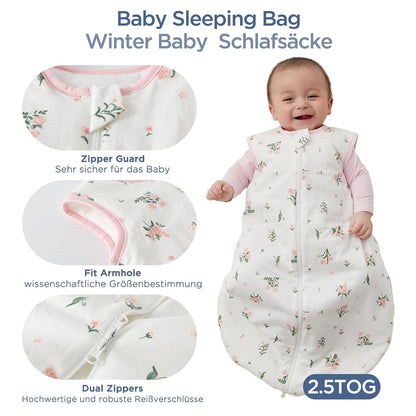 Duomiaomiao 3.5 Tog Baby Sleeping Bag, 100% Cotton Baby Sleeping Bag, Winter, Girls Newborn, Boys Sleeping Bag, Warm Newborn Children (100)