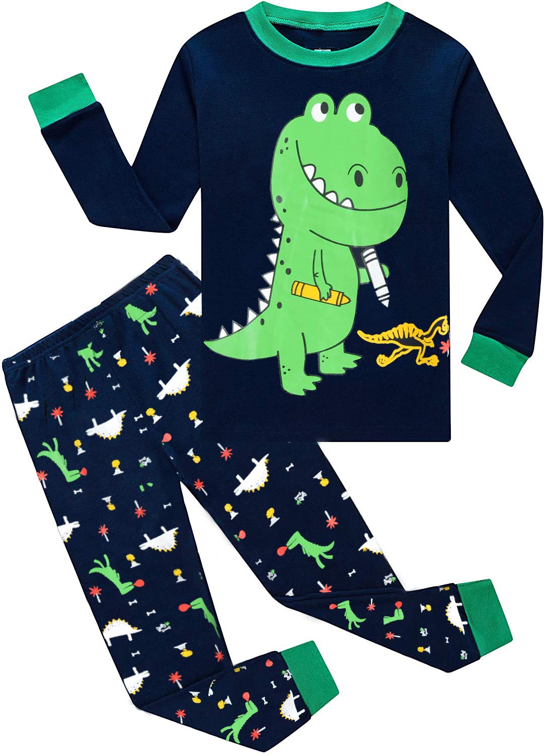 Dinosaurier-Pyjamas für Jungen, lange Nachtwäsche aus Baumwolle, Pyjamas für Kinder