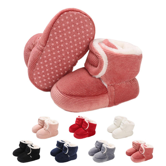 Baby Newborn Fleece Bootie, Winter Warm Non-Slip Soft Sole Winter Shoes, Sock Shoes, Cute Adjustable Crawling Shoes, Prewalker Boots for Girls and Boys, Toddler Size 0-18 Months