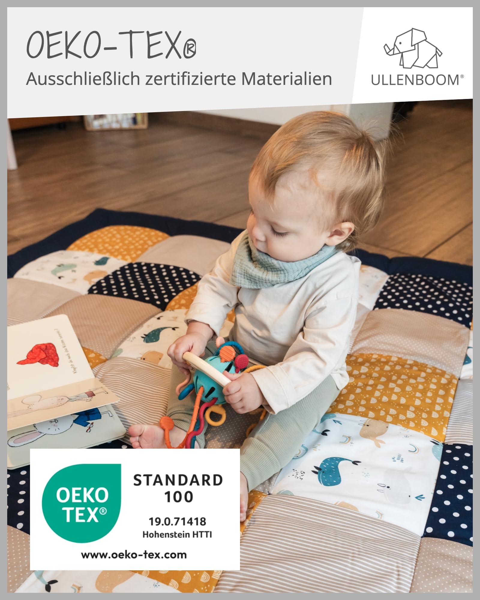 ULLENBOOM Krabbeldecke für Baby 100x100 cm, 100% OEKO-TEX Materialien, Made in EU, Dick & weich gepolstert, Sandblume - ideal als Babydecke, Laufgittereinlage & Spieldecke Baby - Meloni2