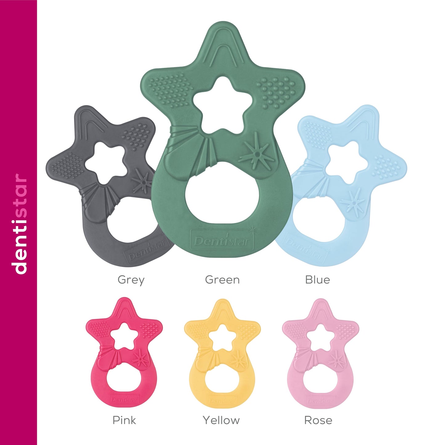 Dentistar Beißring 2er-Set – Teether für Babys & Kleinkinder ab 3 Monate – Baby Beißring mit Griff aus weichem Material zur Zahnungshilfe & Massage – Made in Germany – Pink & Lila