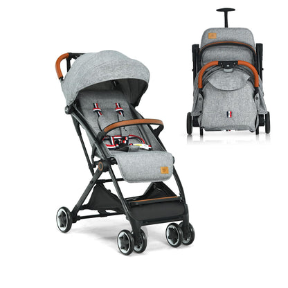 DREAMADE Children's Buggy Foldable with Reclining Function, Pram for Baby 0-3 Years, Foldable Buggy with 5-Point Safety Belt & Storage Basket & Brake (Grey)