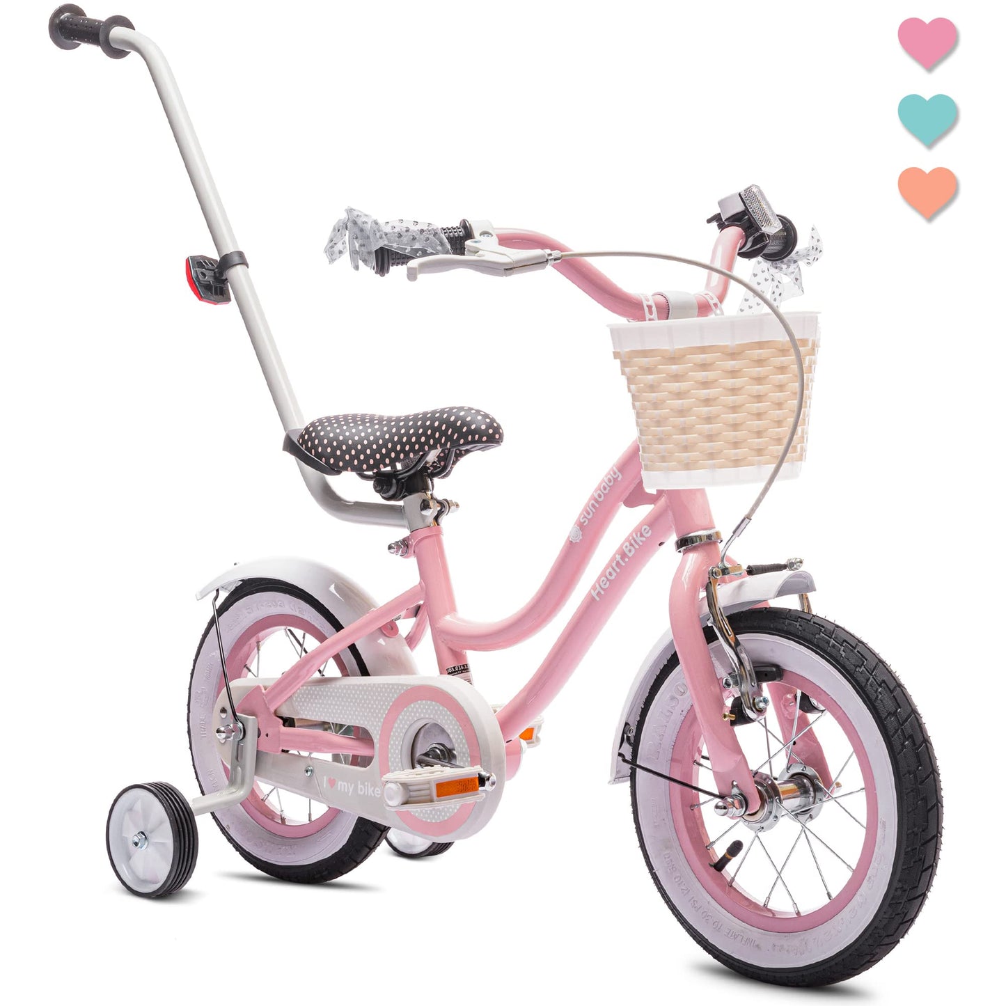 sun baby Mädchenfahrrad 12, 14 und 16 Zoll Radgröße Heart Bike zur Auswahl, mit Abnehmbarer Schubstange, Kinderfahrrad für Mädchen von 2 bis 6 Jahre - Meloni2