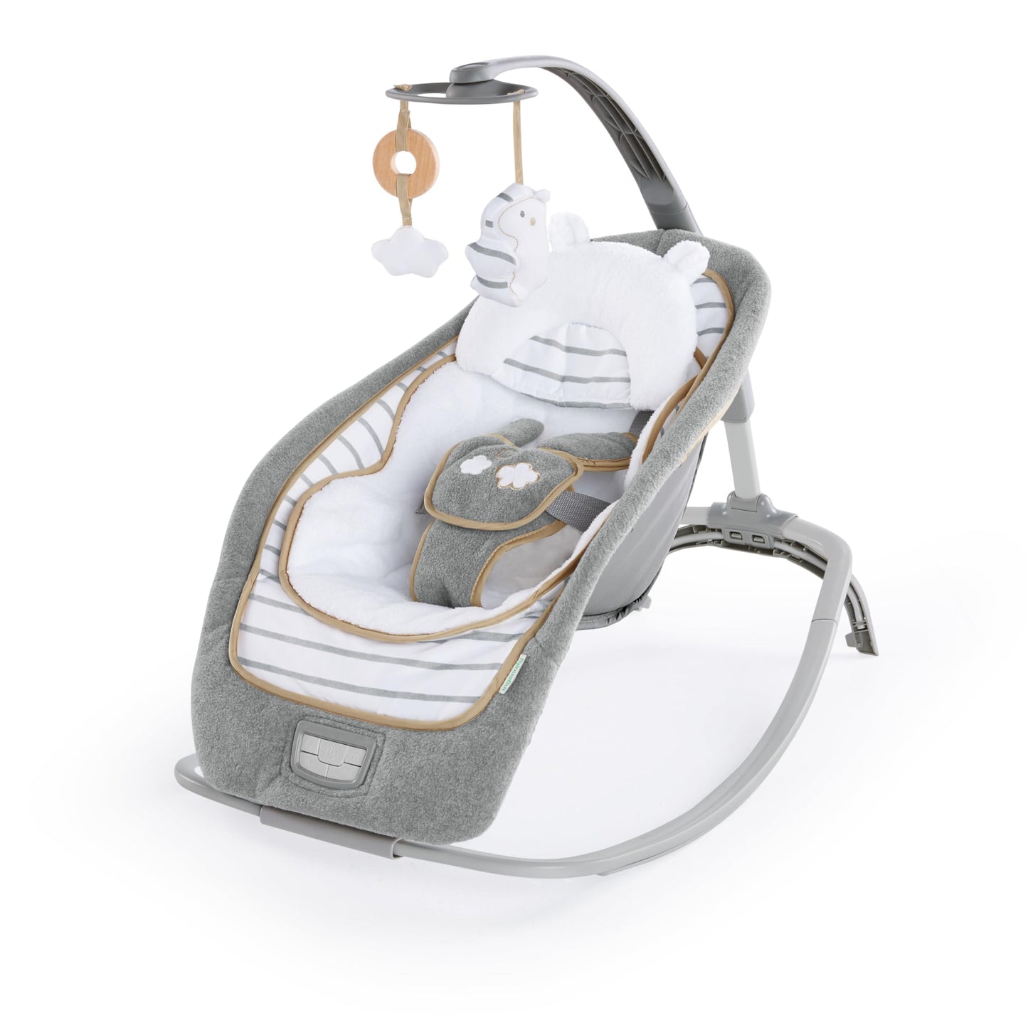 Ingenuity, Cuddle Lamb Babywippe Babyschaukel mit Schaukelfunktion und Vibrationen, Spielbogen mit 2 Plüsch Spielzeug, Musik, 4 Naturgeräuschen und Lautstärkeregler, ab Geburt bis 18 kg