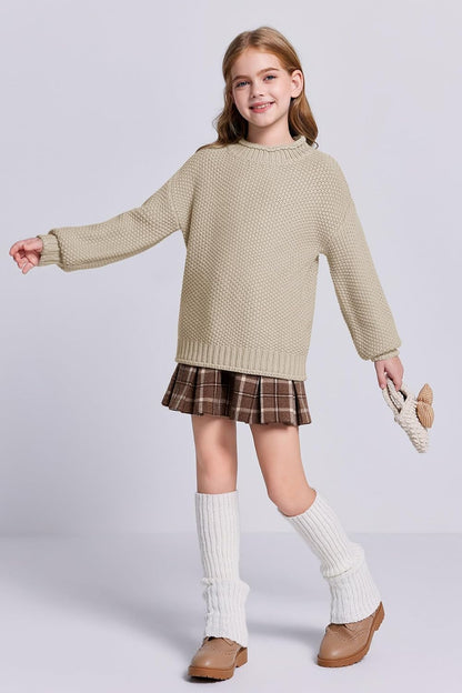 Wenrine Mädchen Pullover Winter Rollkragen Strickpullover Langarm Gestrickt Casual 5-14 Jahre