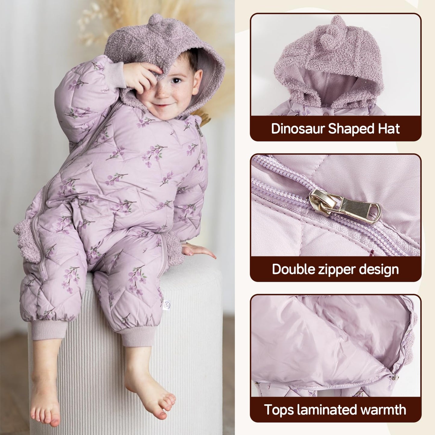 JiAmy Baby Snowsuit, Baby Boys Girls Winter Jumpsuit Romper Newborn Snow Overall for 6-24 Months
