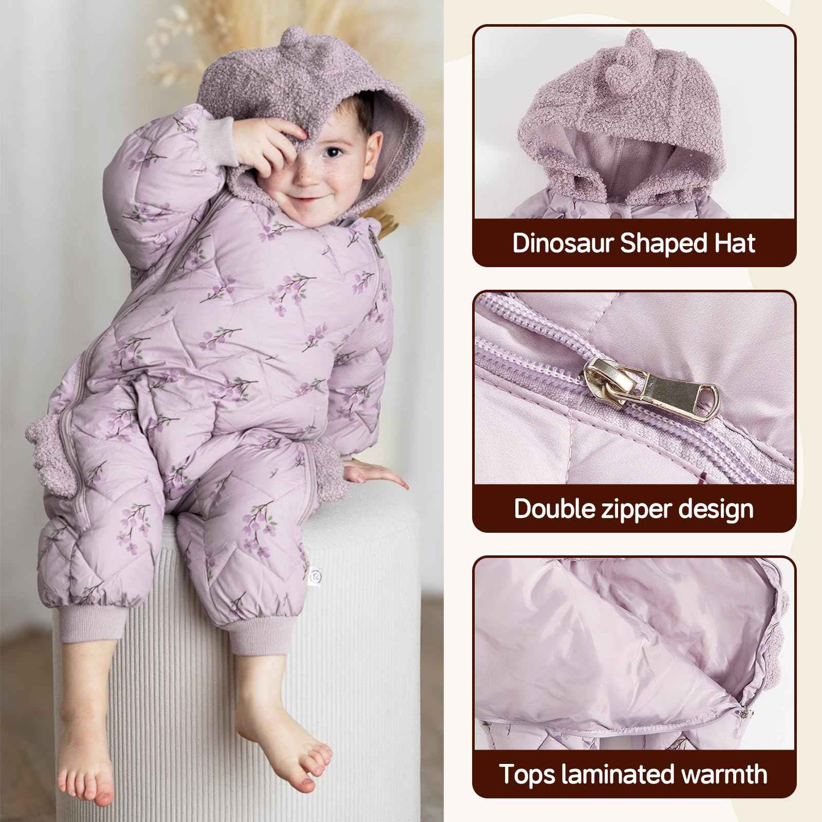 JiAmy Baby Snowsuit, Baby Boys Girls Winter Jumpsuit Romper Newborn Snow Overall for 6-24 Months