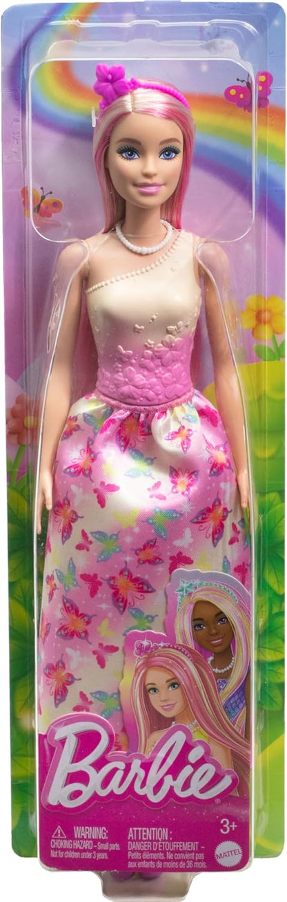 Barbie Royal Doll with Fantasy Hair in Blonde and Pink Colourful Accessories, Gradient Pink Top and Butterfly Skirt HRR08