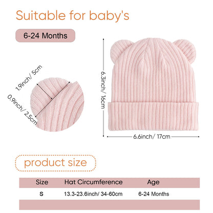 DRESHOW Toddler Beanie Baby Winter Hats Baby Soft Knitting Cute Bear Ears Hat for Boys Girls Warm Hat Hats for 0 Months - 24 Months 
