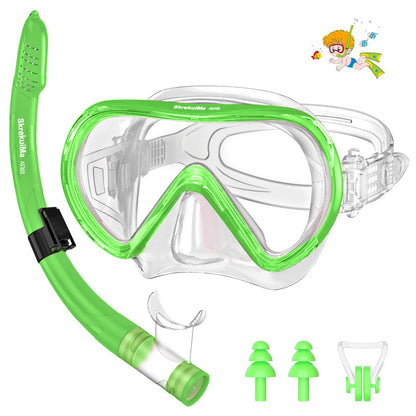 SkrekuiMa Taucherbrille Kinder | Schwimmbrille Kinder Schnorchelmaske Anti-Fog Anti-Leck | Tauchmaske Kinder 180°Panorama HD Tempered Glas für Kinder 4-12 Jahre Jungen Mädchen