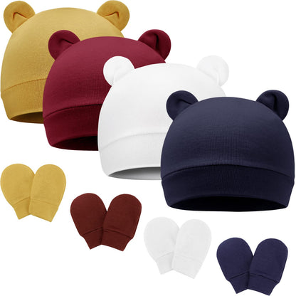 DRESHOW Neugeborenes Baby Mütze Hut und Handschuhe Set Beanie Bekleidung Unisex Infant Hut Kindergarten Mütze Baby Jungen Mädchen 0-6 Monate