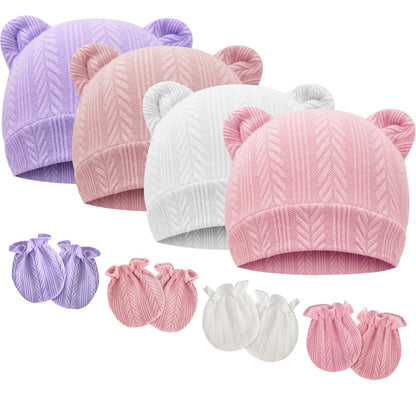 DRESHOW Newborn Baby Hat and Gloves Set Beanie Clothing Unisex Infant Hat Kindergarten Cap Baby Boys Girls 0-6 Months 