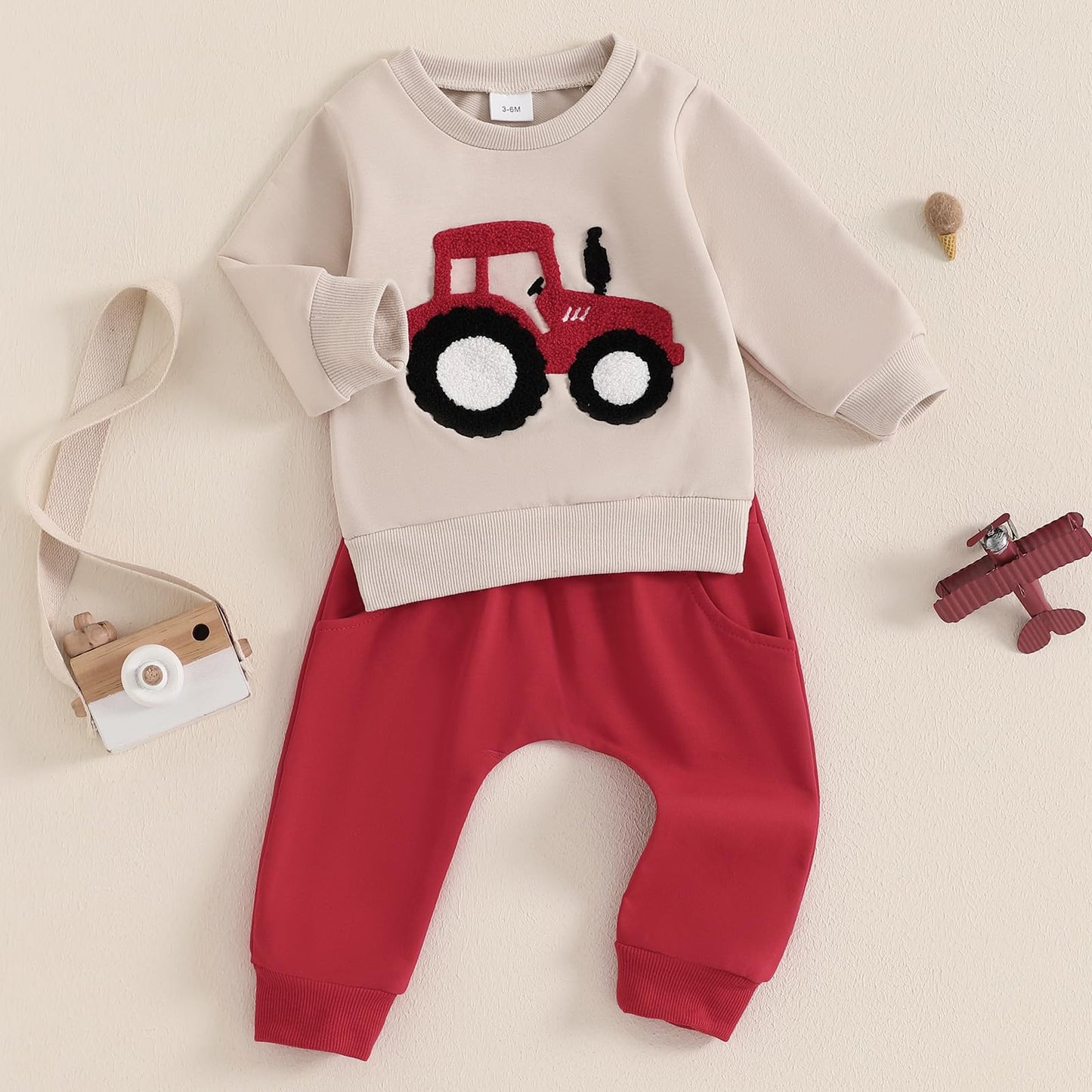 Baby Boys Soft Clothing Sets Toddler Cute Two Piece Outfit Long Sleeve Tractor Print Sweatshirt and Trousers Set Autumn Winter Jogging Suit 