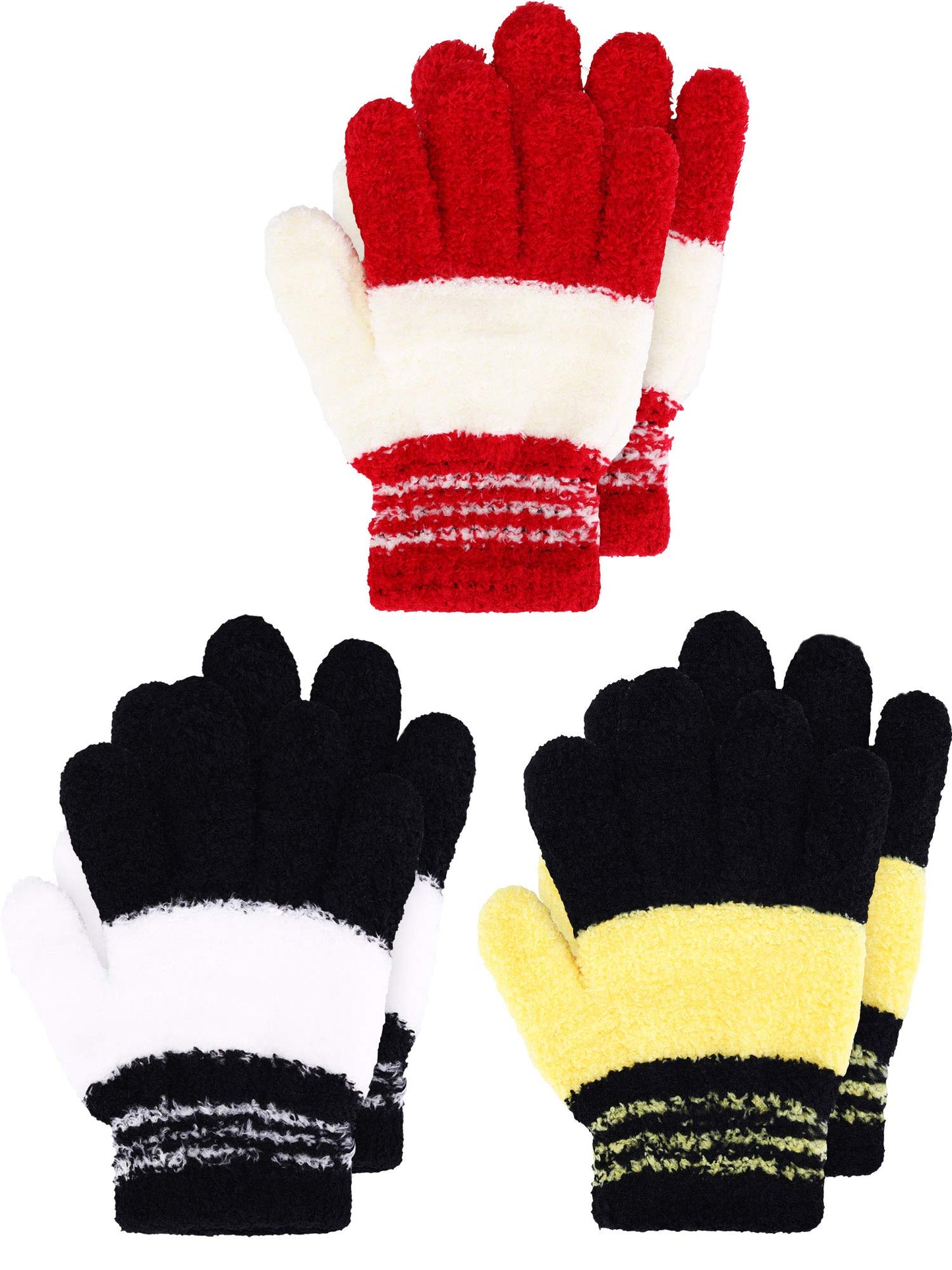 Geyoga 3 Paar Kinder Strickhandschuhe Winter Vollfinger Handschuhe