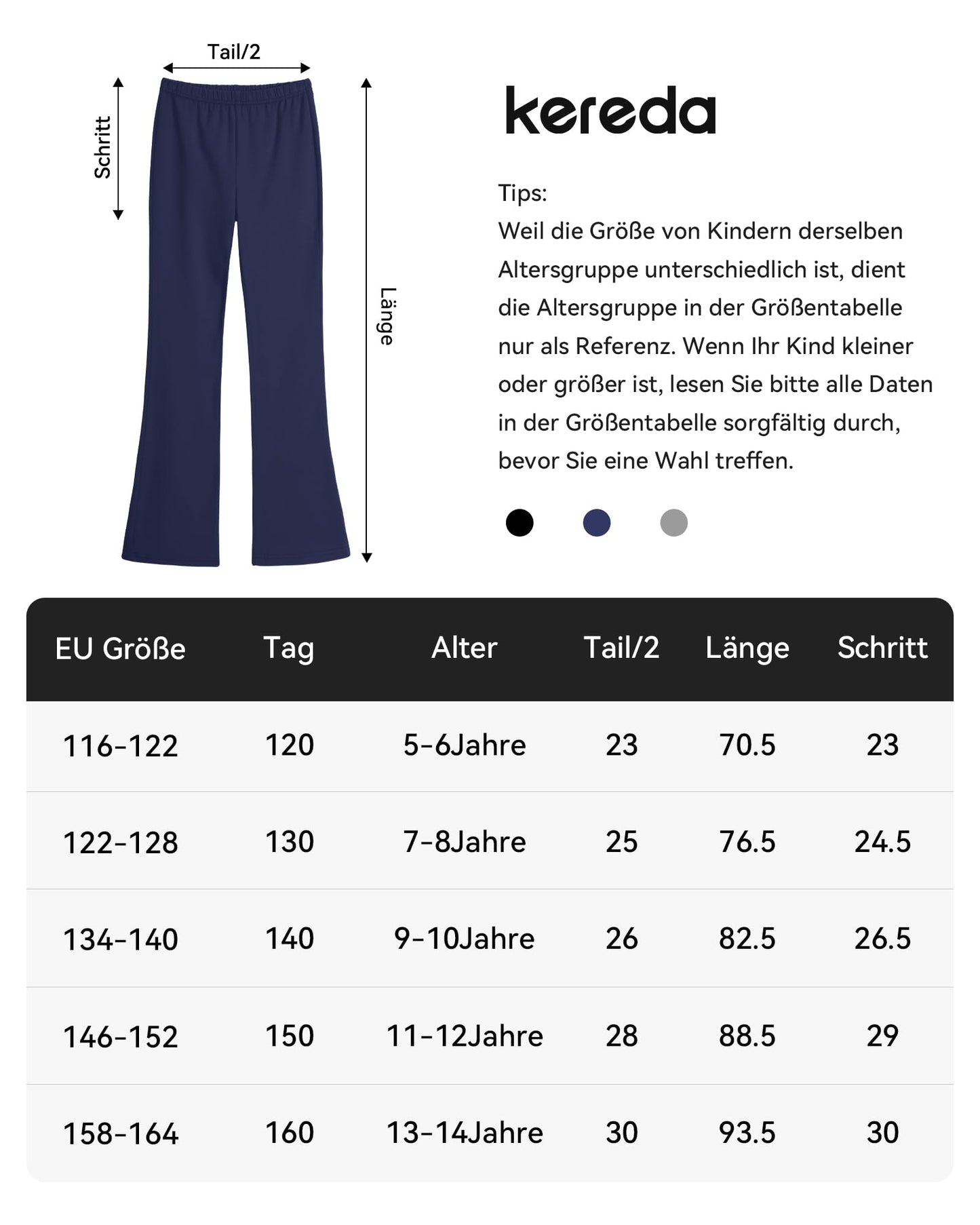 KEREDA Pack of 3 Flared Girls' Leggings Flared Children's Long Dance Trousers Cotton Leggings 116-164