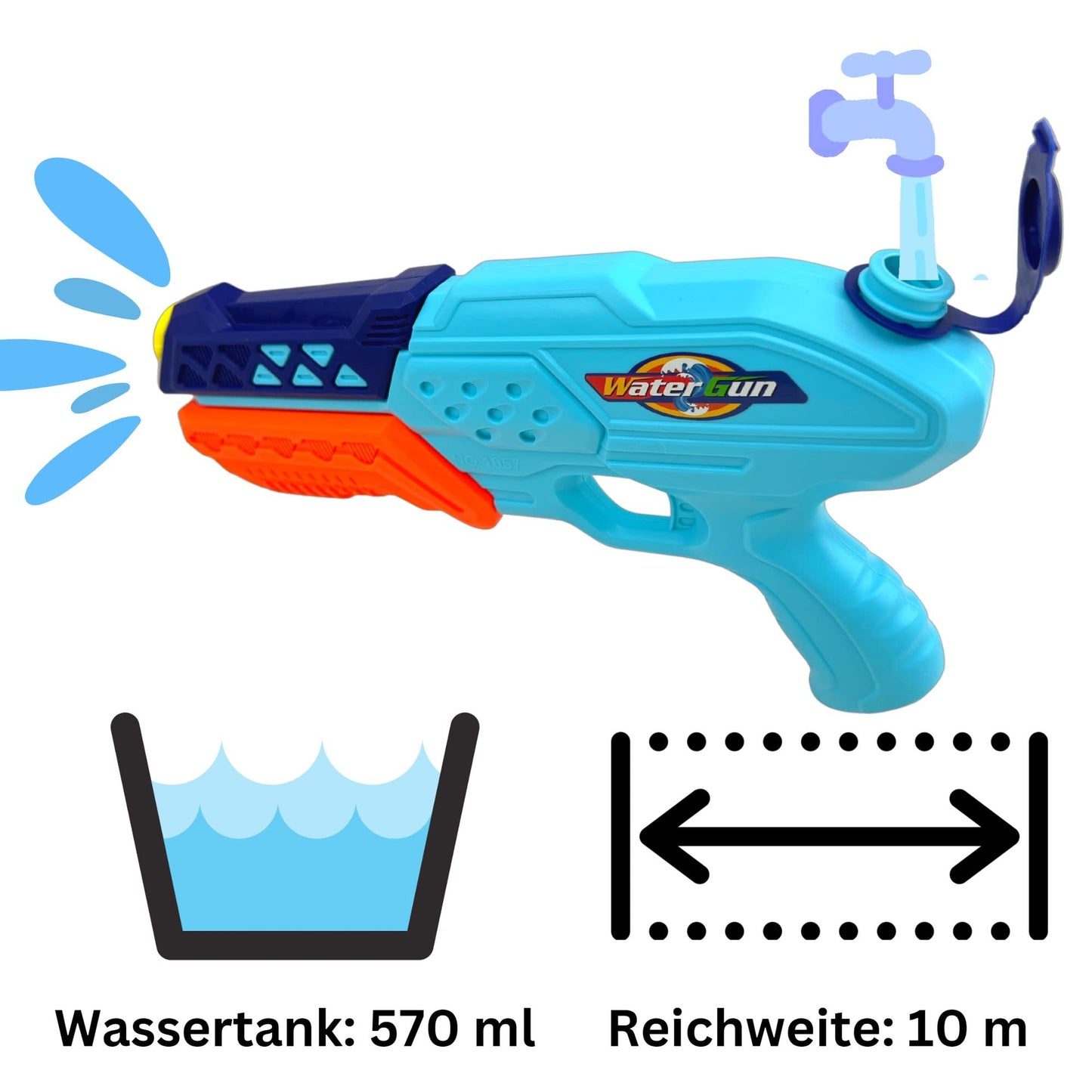 alldoro 60103 Water Power Wasserpistole ca. 27 cm, Reichweite bis zu 8 Meter, Wasserkanone mit 240 ml Wassertank, für Kinder ab 3 Jahren