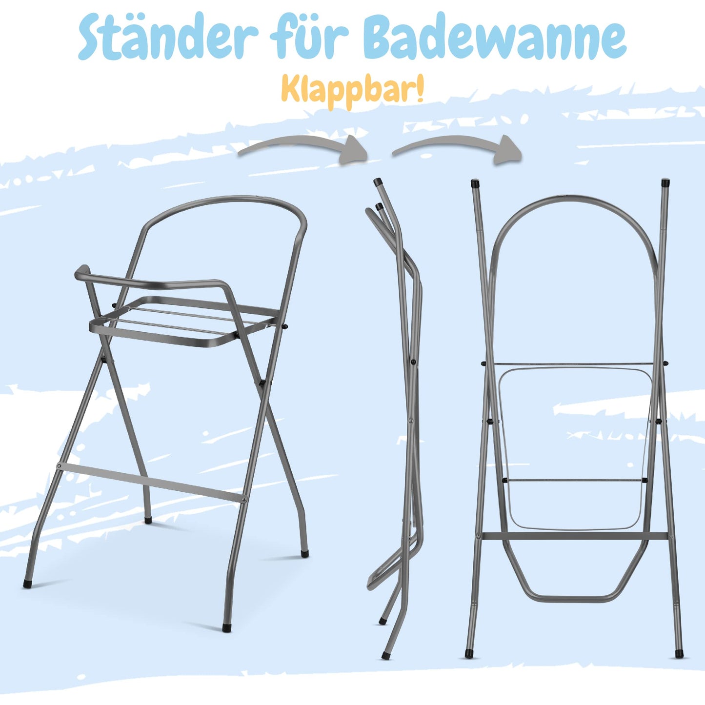 Baby Badewanne mit Gestell 4 Set TÜV Rheinland zertifiziert! Babybadewannen + Baby Badewannensitz +Abfluss + Gestell - Babywanne mit Ständer! Baby Pflegeset für Neugeborene.