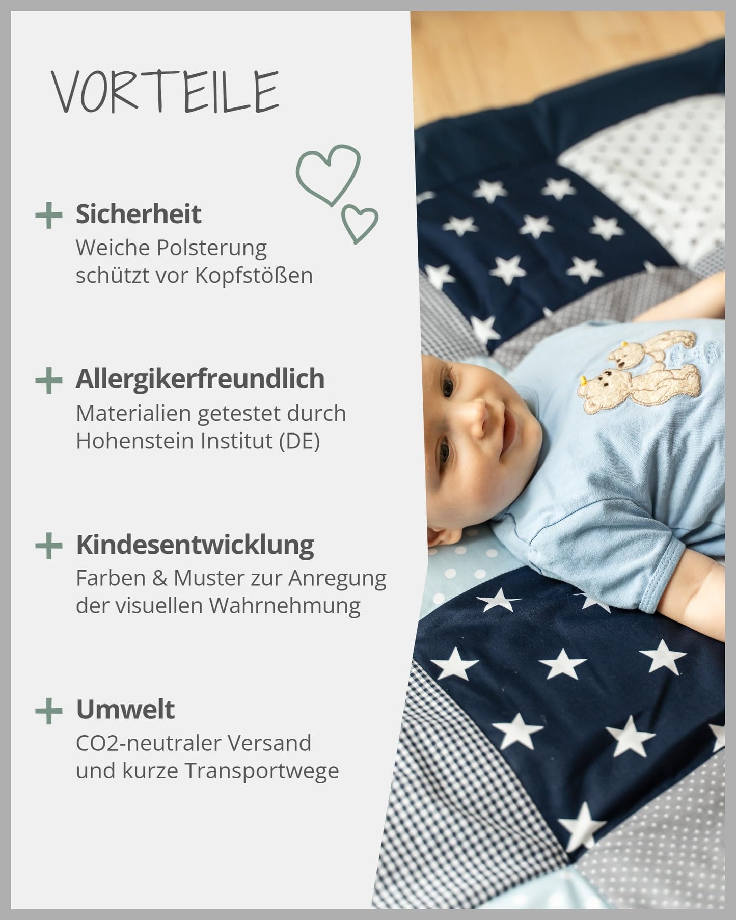 ULLENBOOM Krabbeldecke für Baby 80x80 cm, Outdoor-geeignet, 100% OEKO-TEX Materialien, Made in EU, Weich gepolstert, Eukalyptus - ideal als Spieldecke Baby - Meloni2