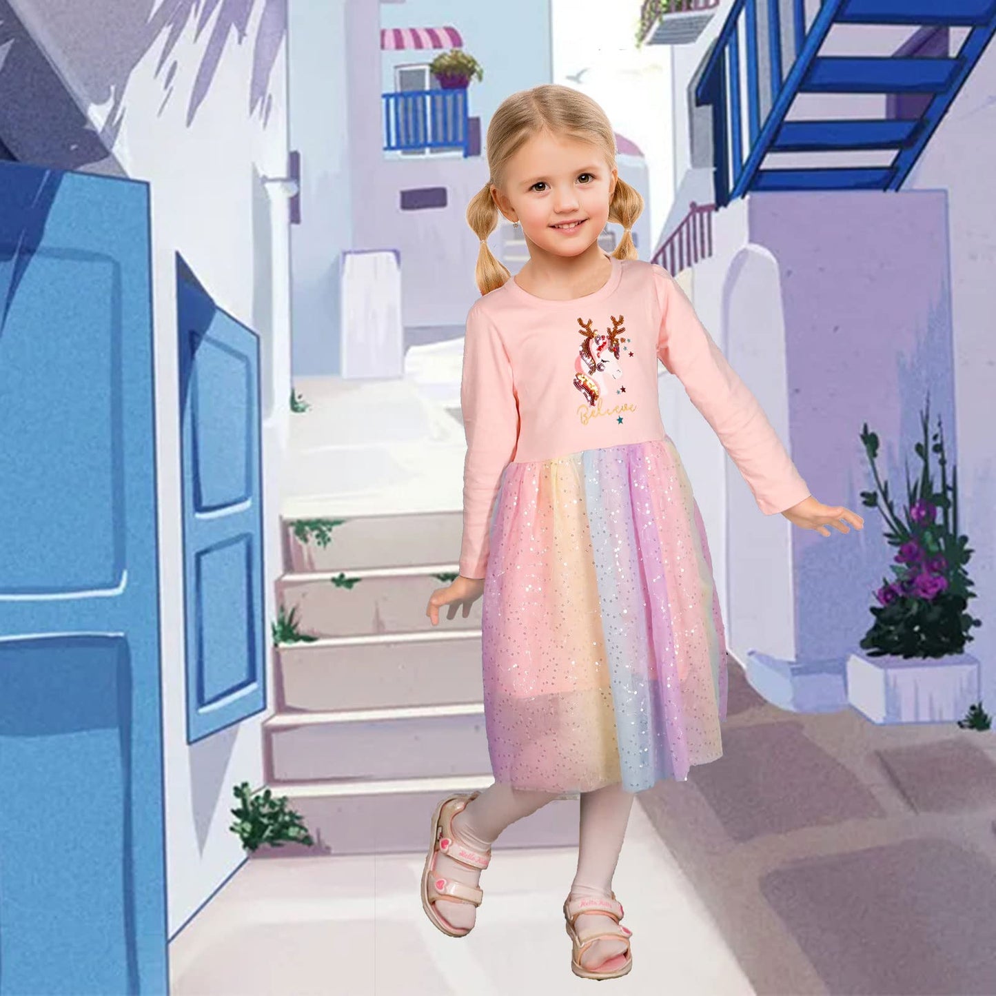 Baogaier Kleid Mädchen Pailletten Tüll Kleider Baumwolle Sommerkleid Sommer Frühling T-Shirt Tüllkleid Kinderkleid Gr. 92-122