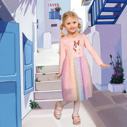 Baogaier Kleid Mädchen Pailletten Tüll Kleider Baumwolle Sommerkleid Sommer Frühling T-Shirt Tüllkleid Kinderkleid Gr. 92-122
