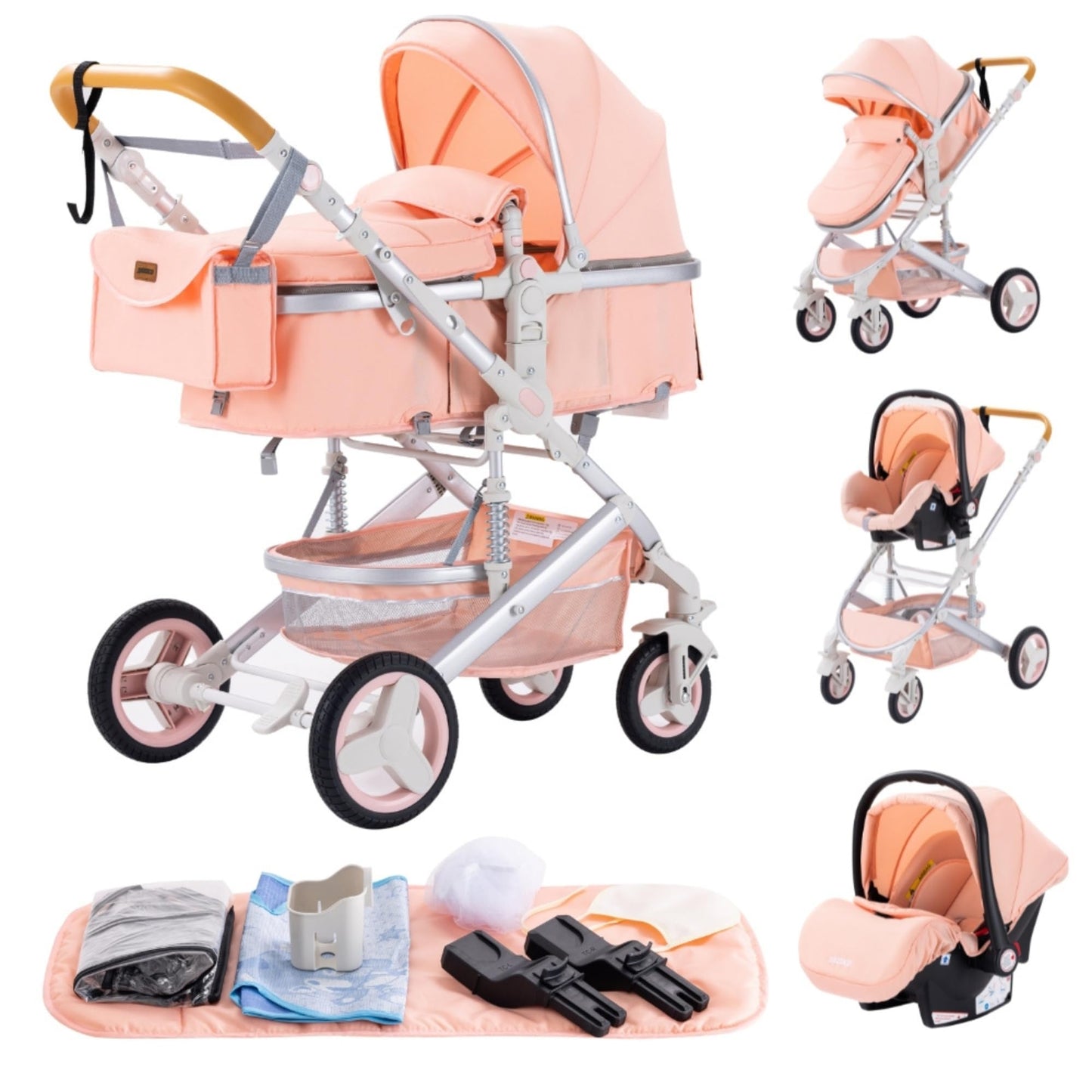 YAZOCO Kinderwagen 3 in 1 Buggy Babybett Komplett Set mit einem Klick Zusammenklappbarer Kinderwagen, KombiKinderwagen Aluminiumrahmen für Neugeborene Sitzzubehör - Meloni2