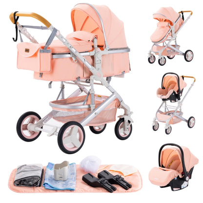 YAZOCO Kinderwagen 3 in 1 Buggy Babybett Komplett Set mit einem Klick Zusammenklappbarer Kinderwagen, KombiKinderwagen Aluminiumrahmen für Neugeborene Sitzzubehör - Meloni2