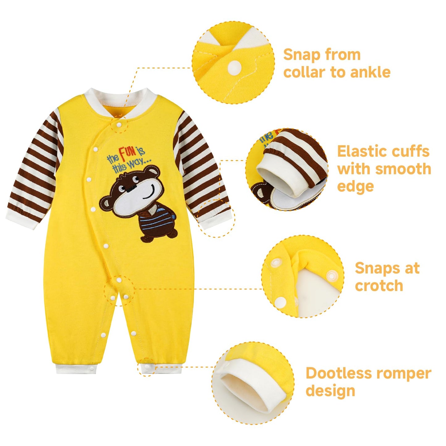 Babyschlafanzug Jungen Strampler, Baumwolle Einteiler mit Druckknöpfen - Atmungsaktiv Langlebig Weich - Ideal zum Spielen Schlafen 0-3 Monate