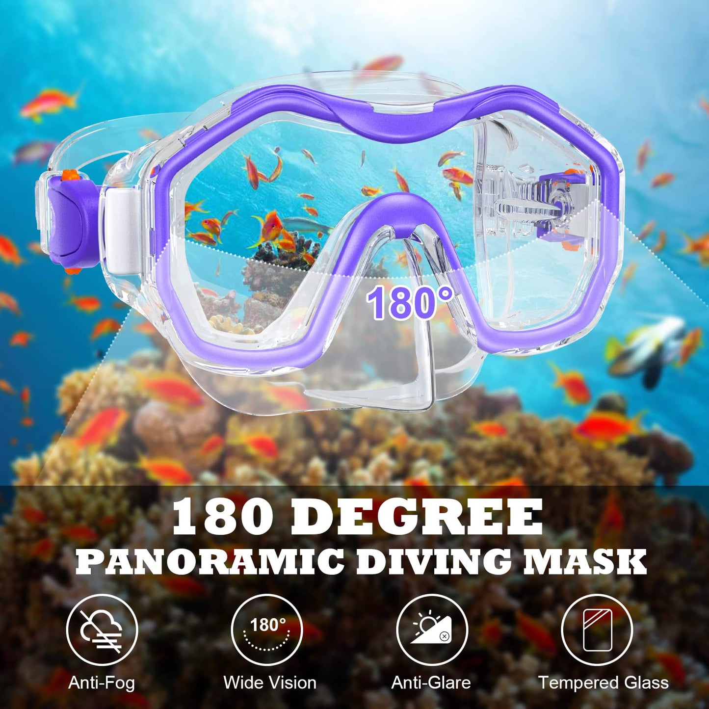 JEMULICE Taucherbrille Kinder, Schwimmbrille Kinder Schnorchelmaske für Jungen Mädchen, Tauchmaske mit Nasenabdeckung 180°Panorama HD Anti Nebel Anti-Leck Schwimmmaske für Kinder 4-16 Jahre