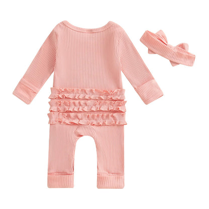 Geagodelia Baby Girl Romper + Headband Newborn Clothing Outfit Jumpsuit Baby Clothes Soft Baby Romper 