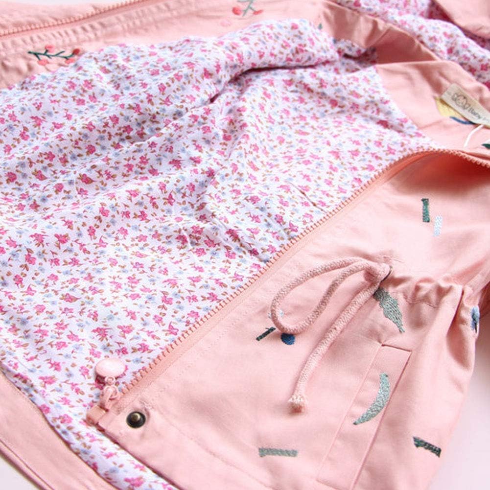 SXSHUN Girls' Windbreaker Jacket with Hood and Floral Embroidery, Hooded Trench Coat