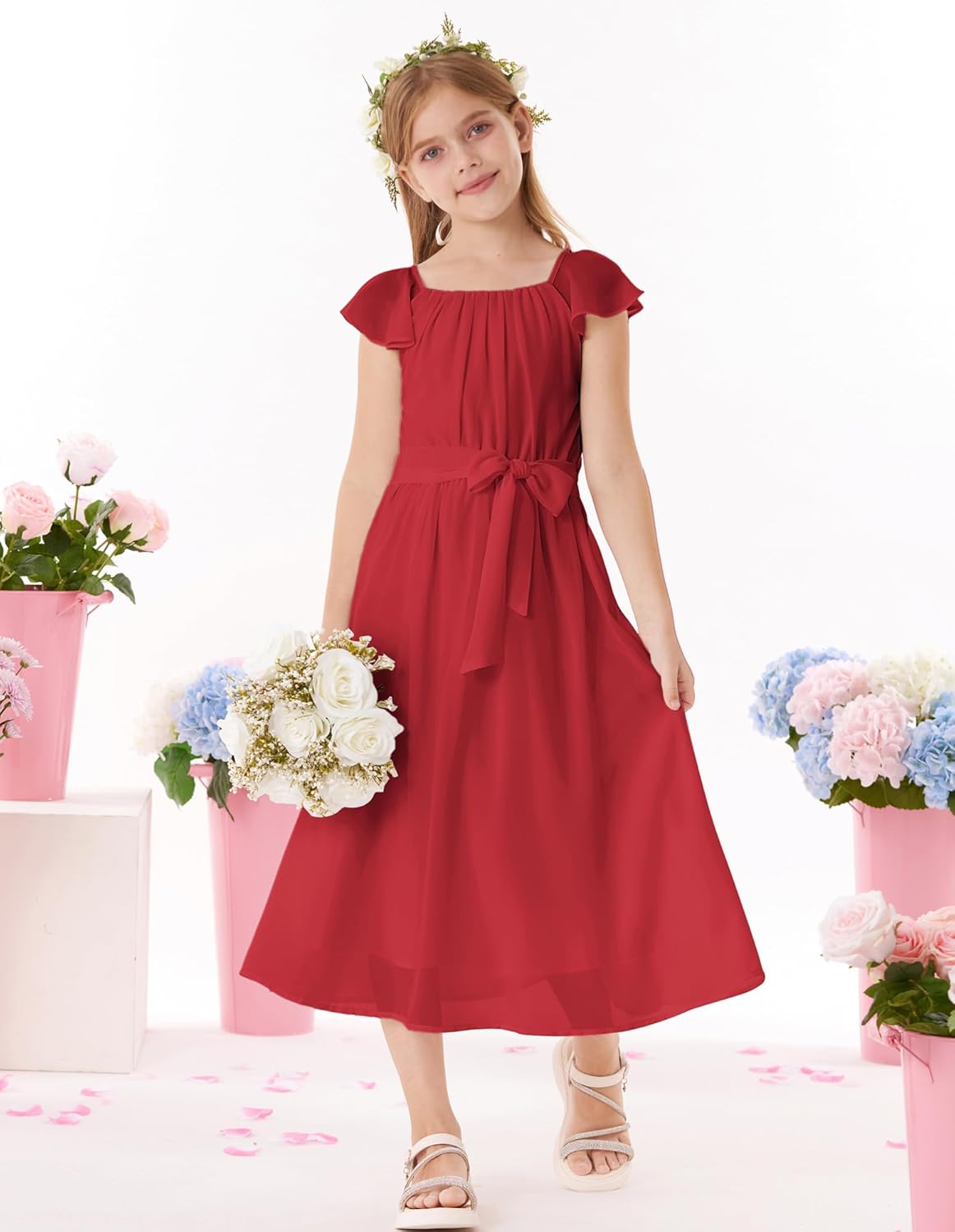 GRACE KARIN Girls Summer Dress Elegant Chiffon Princess Long Dress Wedding Guest Evening Dress for Teenage Girls 5-14 Years 