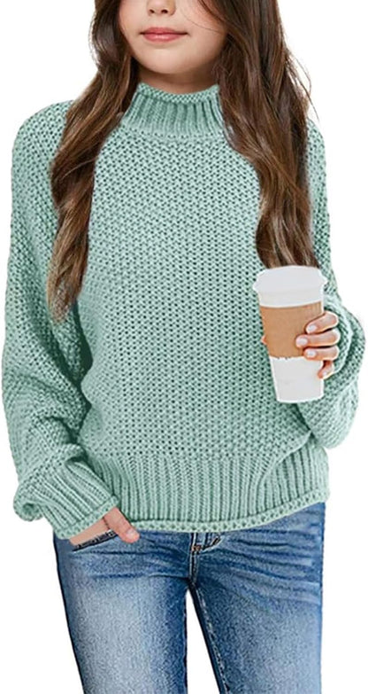 Wenrine Mädchen Pullover Winter Rollkragen Strickpullover Langarm Gestrickt Casual 5-14 Jahre