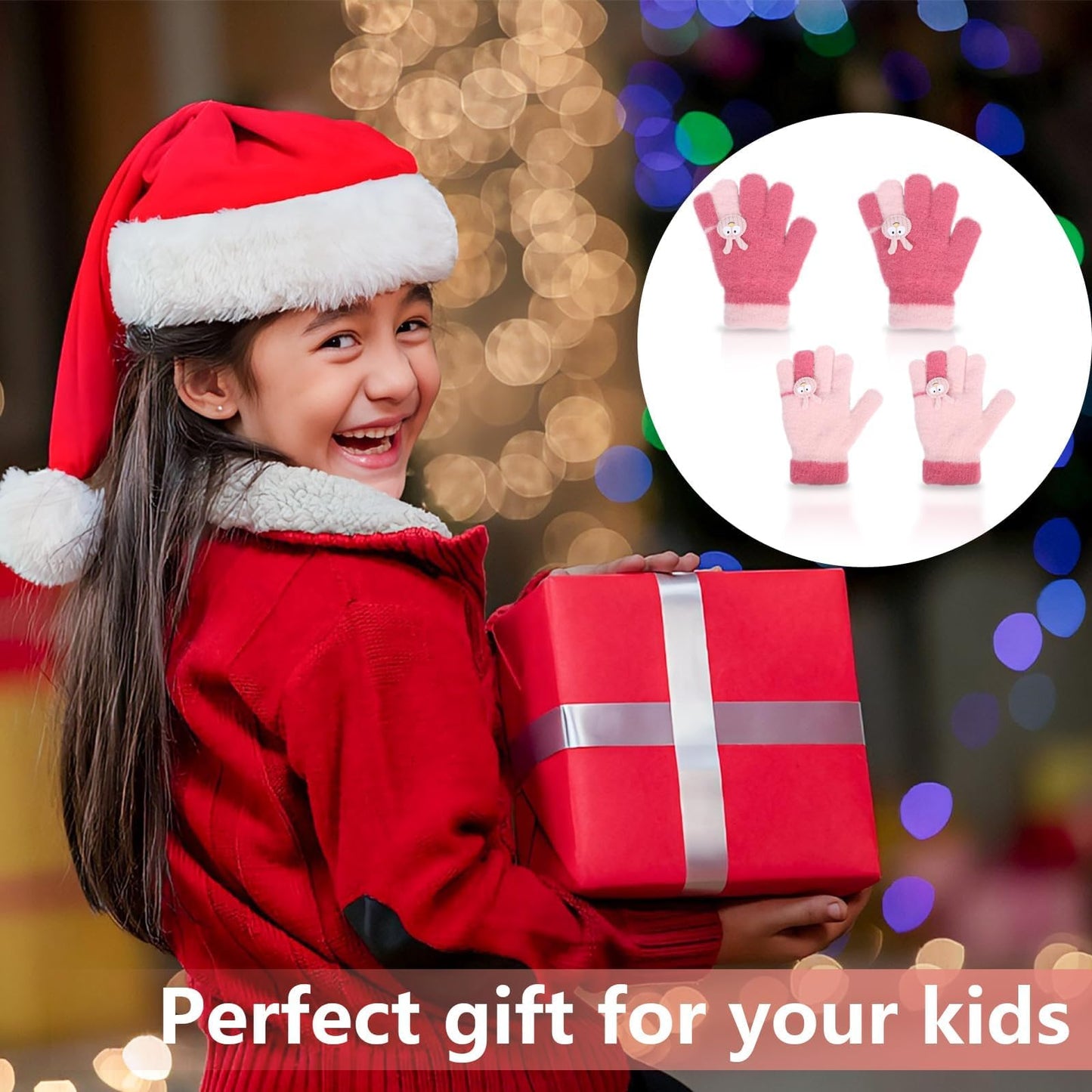 Becellen 2 Paar Winter Strickhandschuhe Kinder, 2 Farben Niedliche Magische Handschuhe Elastische Warme Vollfinger Handschuhe für Jungen Mädchen