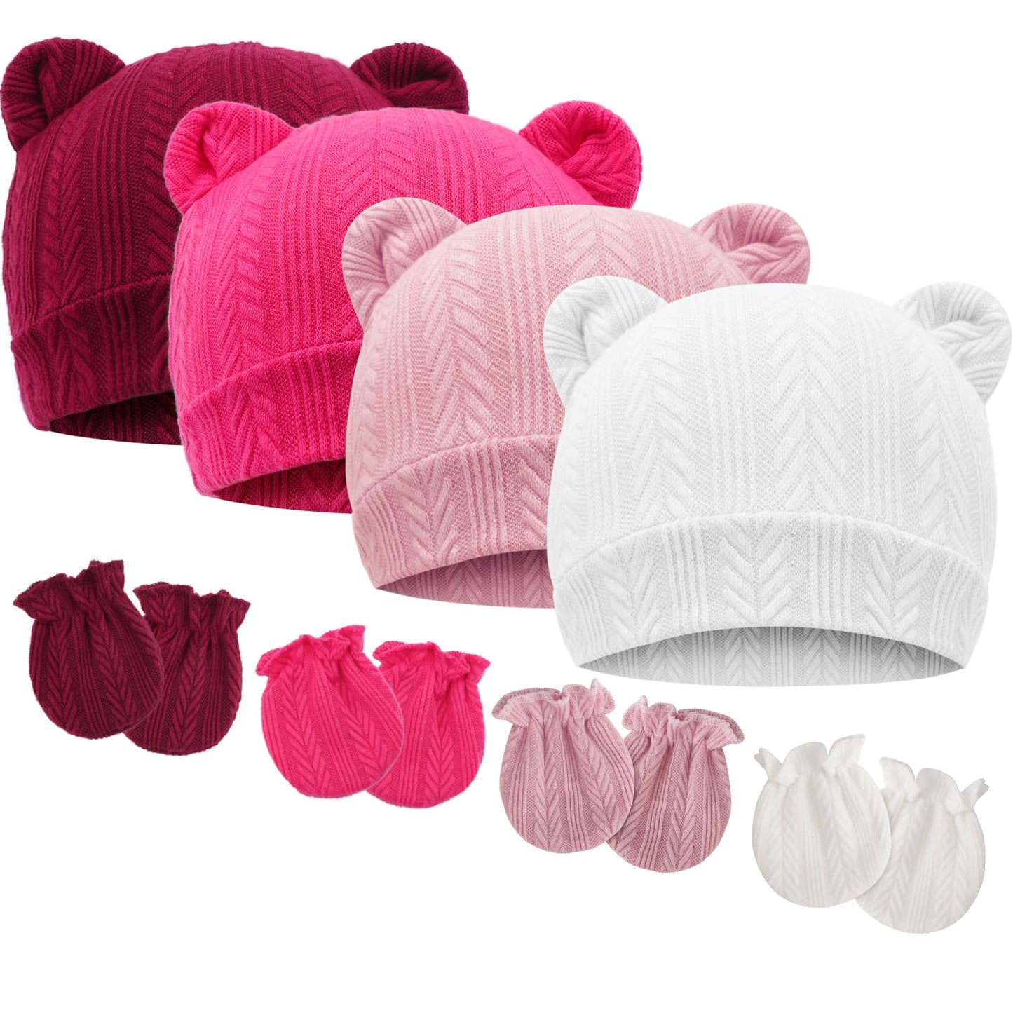 DRESHOW Neugeborenes Baby Mütze Hut und Handschuhe Set Beanie Bekleidung Unisex Infant Hut Kindergarten Mütze Baby Jungen Mädchen 0-6 Monate
