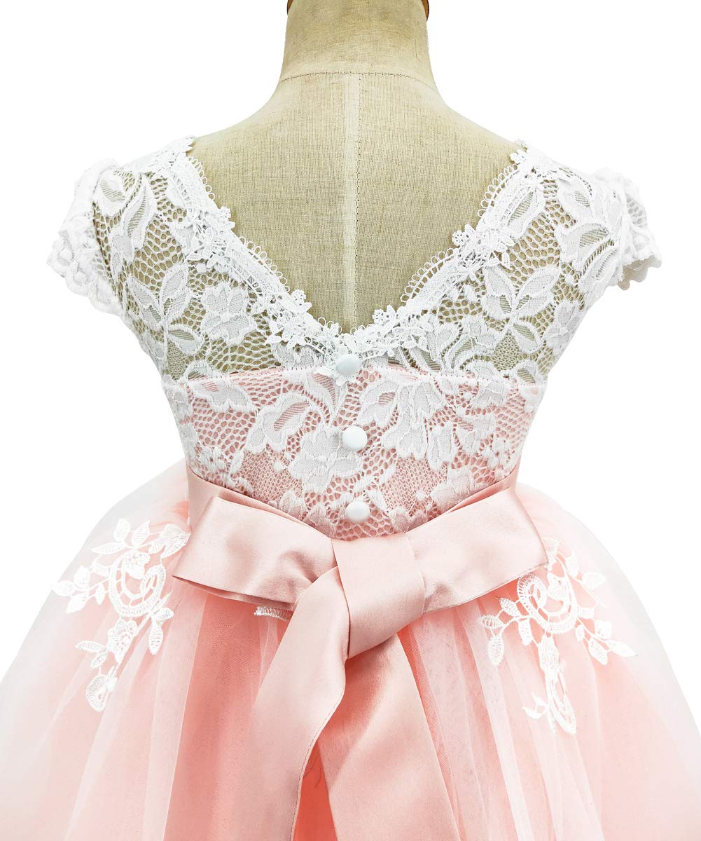 TYHTYM Blumenmädchen Kleid, Festzug, Hochzeit, Spitzenkleid, Abschlussballkleid, Mädchen, Partykleid, Flattern Ärmel, Weiß