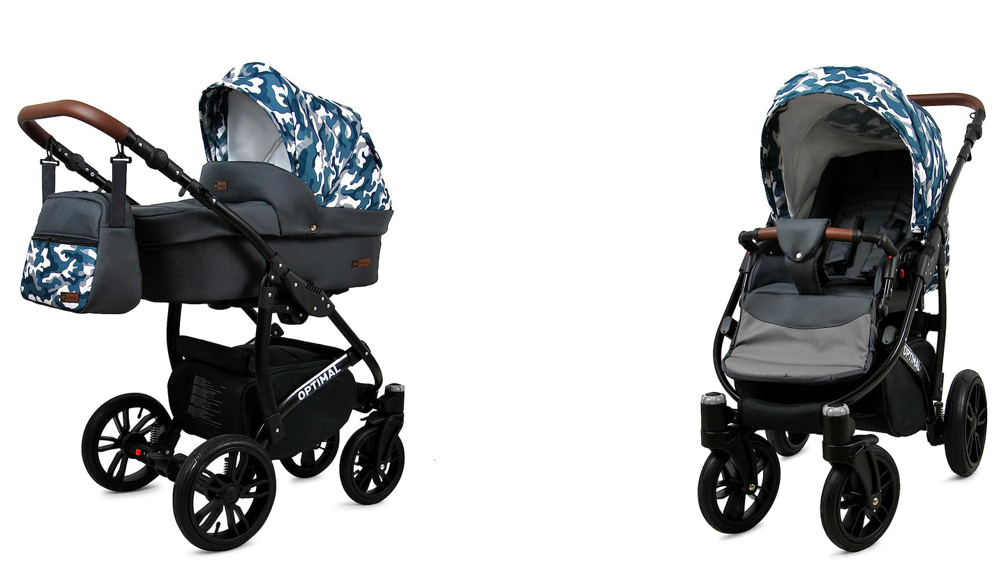 BabyLux® Kinderwagen Set 4 in 1 - Optimal - incl. Babywanne, Buggy Sportsitz, Auto-Babyschale, ISOFIX-Basisstation - Autositz - Kinderwagenset - Kombikinderwagen mit Wickeltasche usw.