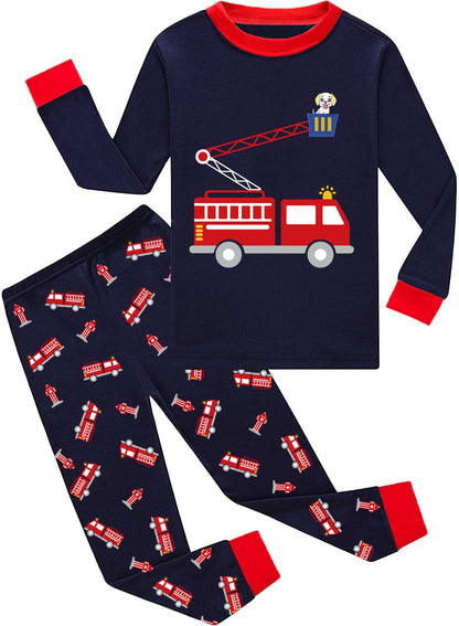 Kinder Jungen Pyjamas Langarm Baumwolle Winter Pyjama Set Feuerwehrauto Dinosaurier Bagger Traktor Zug Zweiteilige Nachtwäsche 1-7 Jahre 92 98 104 110 116 122