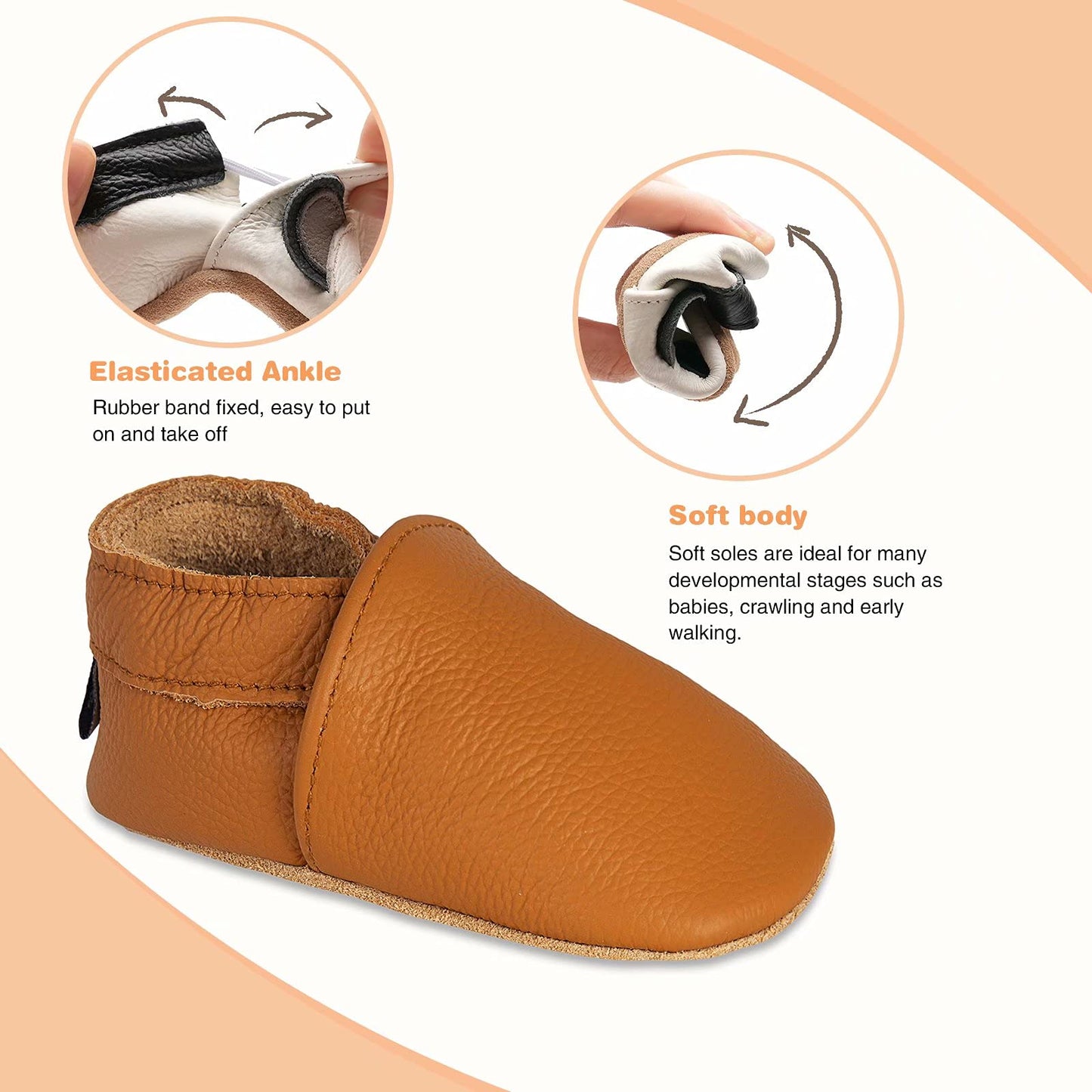 HMIYA Weiche Leder Krabbelschuhe Babyschuhe Lauflernschuhe mit Wildledersohlen für Jungen und Mädchen 0-6 Monate 6-12 Monate 12-18 Monate 18-24 Monate