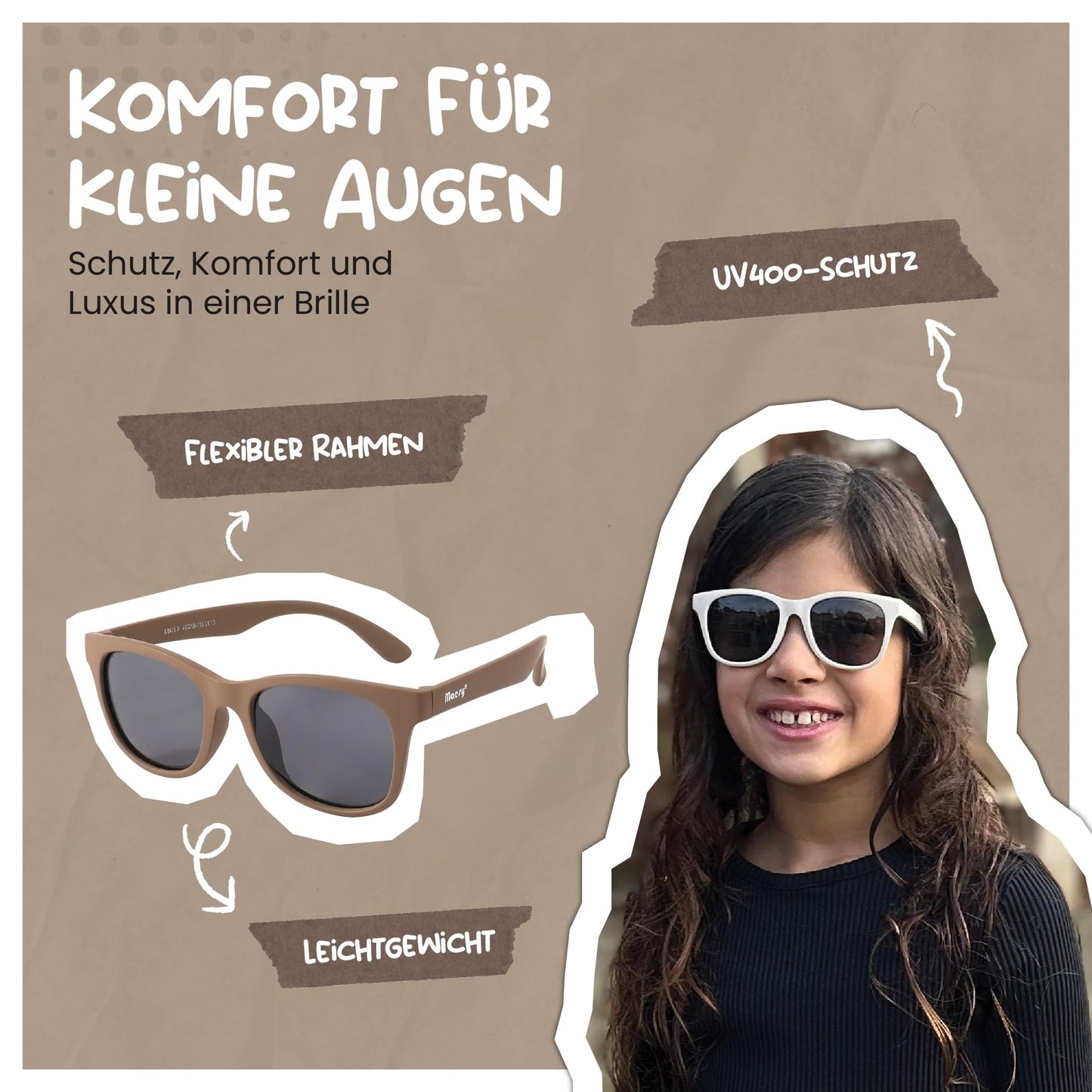 Maesy Yuki Children's Sunglasses for 6-12 Years, UV400 Polarised Protection, Flexible and Flexible Frame, Safe and Comfortable Sunglasses for Children