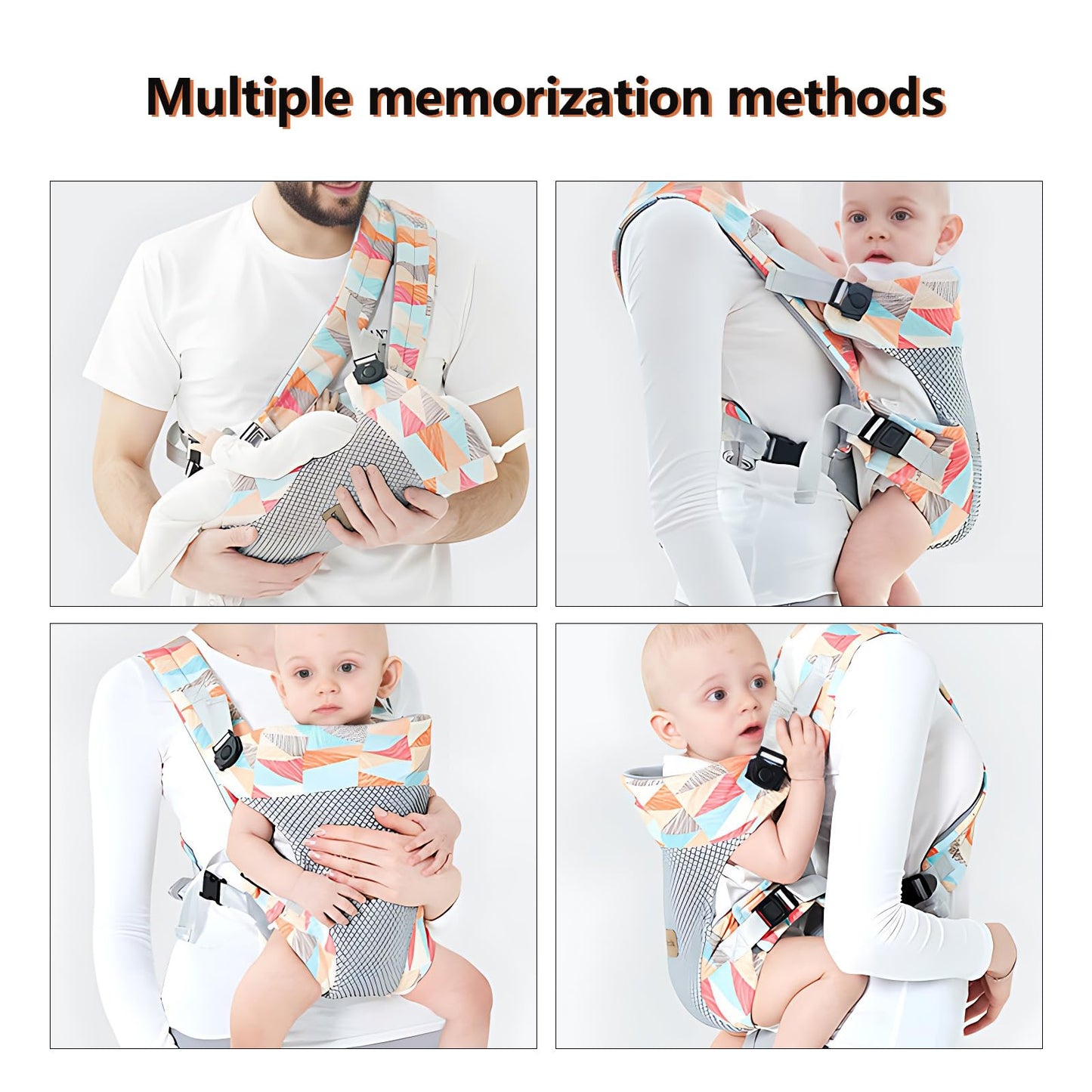 Baby Tragetuch, Multifunktional Baby Carrier, Ergonomische Verstellbar Atmungsaktiv Rückentrage, 4-in-1 Baby Bauchtrage Für Babys Von 0-36 Monaten, A