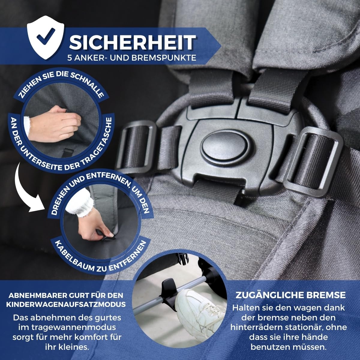 Mobiclinic® kids, Kinderwagen + babywanne, 2 in 1, Nuit, Ultrakompakt, 5-punkt-gurtsystem, 22 kg, Einhandbedienung, Verstellbar, Verstellbare rückenlehne, Motorhaube, Korb, Fußbremse, Wendbar
