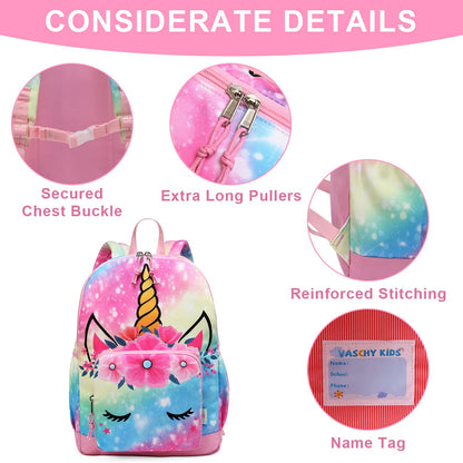 Rucksack für Mädchen, 4-6 Jahre, Schulrucksack mit Seitentaschen und Brustgurt, 127-Einhorn, one size, Niedlich