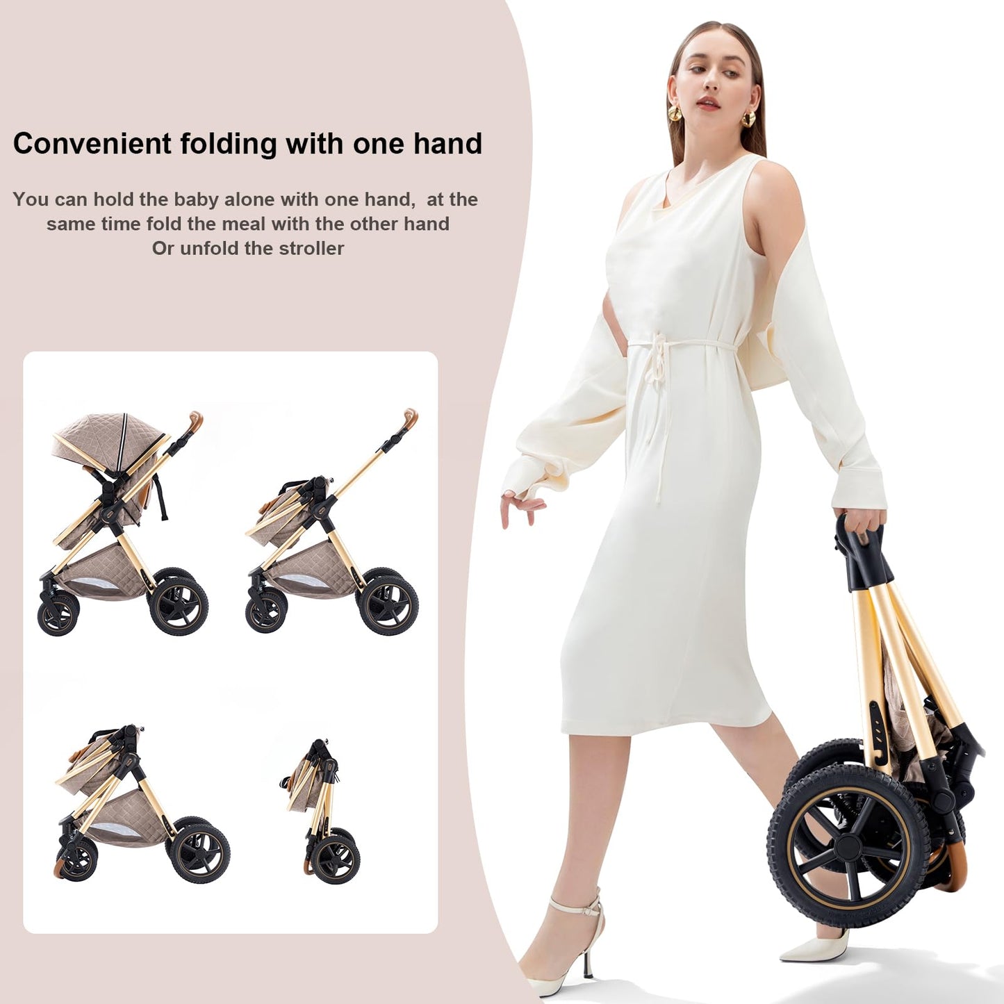 BEBBY 3-in-1 Kinderwagen KombiKinderwagen-Set 2-in-1 Buggy faltbar Luxus Hochlandschaft Neugeborenes Tragbarer Kinderwagen Zusammenklappbarer Kinderwagen Kinderwagen Travel System (D2-DEEPGREY)