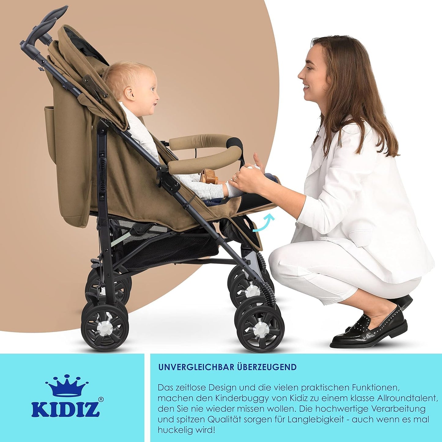 KIDIZ® City-Pro Pushchair Folding Pushchair Pushchair Sports Pushchair Foldable 360° 6 Inch Wheels Includes Mosquito Net, Footmuff and Rain Cover Foldable Sleep Function Blue 