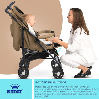 KIDIZ® City-Pro Pushchair Folding Pushchair Pushchair Sports Pushchair Foldable 360° 6 Inch Wheels Includes Mosquito Net, Footmuff and Rain Cover Foldable Sleep Function Blue 