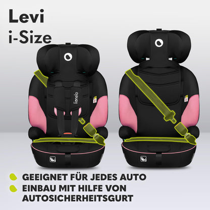 LIONELO LEVI I-SIZE 76-150 cm Kinderautositz, Gruppe 1 2 3, Seitenschutz, 10 Grad Kopfstützenverstellung Bequeme Armlehnen Verstellbare Rückenlehne, R129 i-Size
